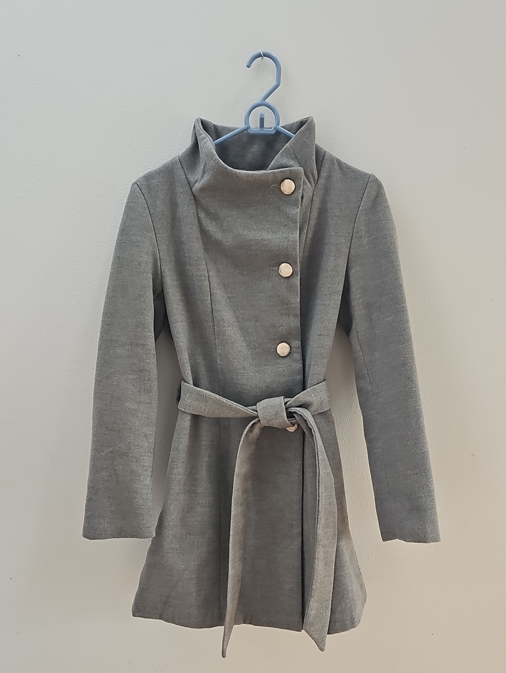 Girls' Gray Belted Peacoat Jacket